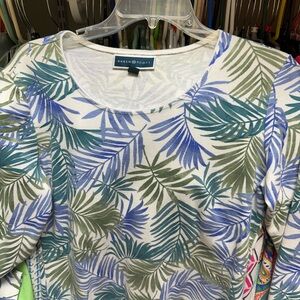 Karen Scott Women's Leaf Print Top - Blue and Green